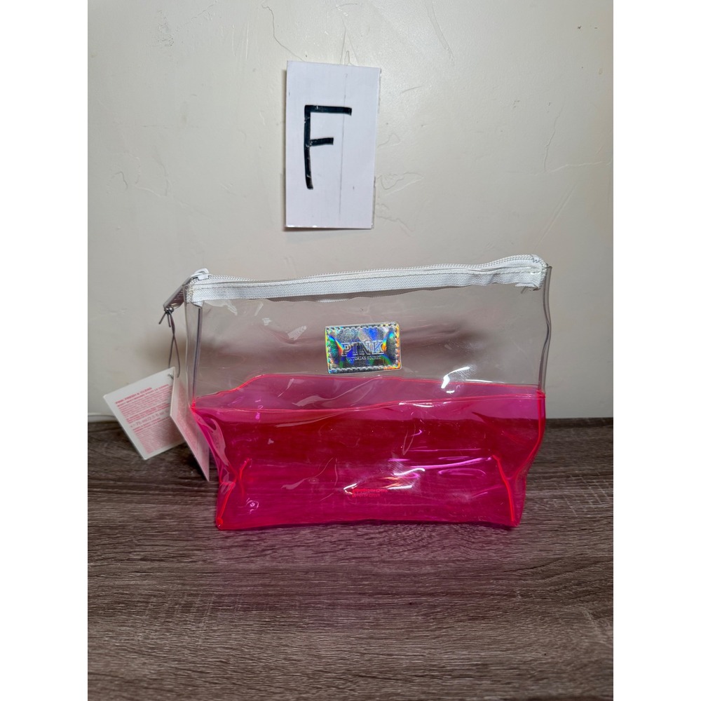 NWT Victoria's Secret PINK Makeup Bag Y2K Clear Neon Pink Cosmetic Pouch